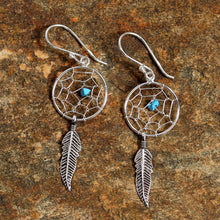 Load image into Gallery viewer, Sterling Silver Dream Catcher Dangle Earrings from Thailand - Catching a Dream | NOVICA