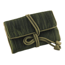 Load image into Gallery viewer, Hand Woven Silk and Rayon Blend Thai Jewelry Roll in Olive - Enchanted Journey in Olive | NOVICA