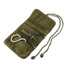 Load image into Gallery viewer, Hand Woven Silk and Rayon Blend Thai Jewelry Roll in Olive - Enchanted Journey in Olive | NOVICA