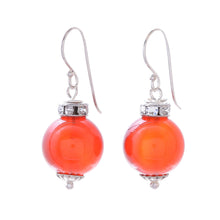 Load image into Gallery viewer, Carnelian and Sterling Silver Dangle Earrings from Thailand - Perfect Orbs | NOVICA