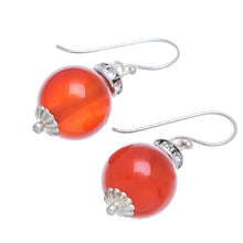 Load image into Gallery viewer, Carnelian and Sterling Silver Dangle Earrings from Thailand - Perfect Orbs | NOVICA