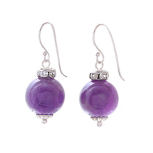 Load image into Gallery viewer, Amethyst and 925 Silver Dangle Earrings from Thailand - Perfect Orbs | NOVICA