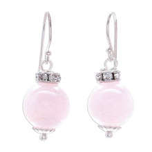 Load image into Gallery viewer, Rose Quartz and 925 Silver Dangle Earrings from Thailand - Perfect Orbs | NOVICA