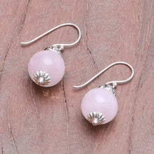 Load image into Gallery viewer, Rose Quartz and 925 Silver Dangle Earrings from Thailand - Perfect Orbs | NOVICA