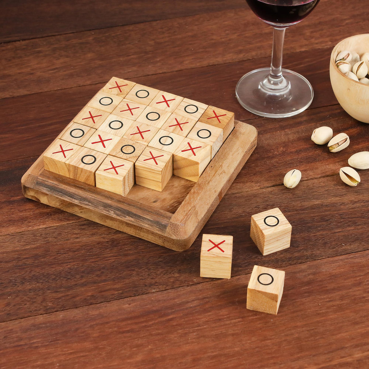 5x5 Tic Tac Toe Box With Glass Lid Coffee Table Game 