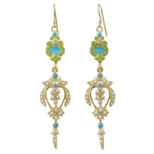Load image into Gallery viewer, Gold Plated Brass Earrings in White and Green from Thailand - Thai Purity | NOVICA