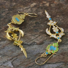 Load image into Gallery viewer, Gold Plated Brass Earrings in White and Green from Thailand - Thai Purity | NOVICA
