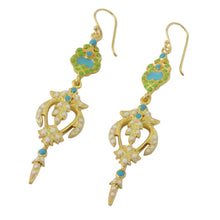 Load image into Gallery viewer, Gold Plated Brass Earrings in White and Green from Thailand - Thai Purity | NOVICA