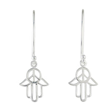 Load image into Gallery viewer, Sterling Silver Hamsa Peace Sign Earrings from Thailand - Peaceful Hamsa | NOVICA