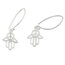 Load image into Gallery viewer, Sterling Silver Hamsa Peace Sign Earrings from Thailand - Peaceful Hamsa | NOVICA