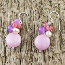 Load image into Gallery viewer, Handmade Purple and Pink Quartz and Pearl Cluster Earrings - Sweet Thai Joy | NOVICA