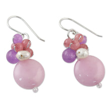 Load image into Gallery viewer, Handmade Purple and Pink Quartz and Pearl Cluster Earrings - Sweet Thai Joy | NOVICA