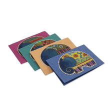 Load image into Gallery viewer, Set of 4 Batik Cotton and Paper Elephant Greeting Cards - Excited Elephants | NOVICA