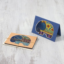 Load image into Gallery viewer, Set of 4 Batik Cotton and Paper Elephant Greeting Cards - Excited Elephants | NOVICA
