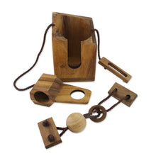 Load image into Gallery viewer, Wood Puzzle and Wine Bottle Holder from Thailand - Don't Break The Bottle | NOVICA