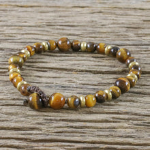 Load image into Gallery viewer, Hand Crafted Bead Bracelet of Tiger's Eye and Brass - Courageous Eye | NOVICA