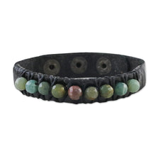 Load image into Gallery viewer, Bohemian Leather and Agate Bead Wristband Bracelet - Rock Walk | NOVICA