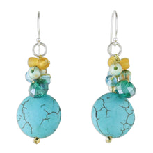 Load image into Gallery viewer, Blue Calcite and Glass Bead Dangle Earrings from Thailand - Blue Circles | NOVICA