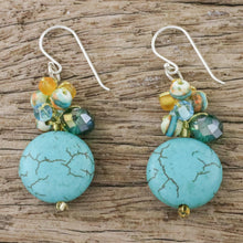 Load image into Gallery viewer, Blue Calcite and Glass Bead Dangle Earrings from Thailand - Blue Circles | NOVICA