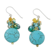 Load image into Gallery viewer, Blue Calcite and Glass Bead Dangle Earrings from Thailand - Blue Circles | NOVICA