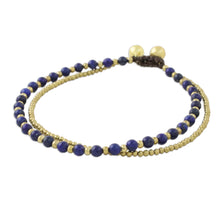 Load image into Gallery viewer, Lapis Lazuli and Brass Beaded Anklet from Thailand - Ringing Beauty | NOVICA