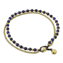 Load image into Gallery viewer, Lapis Lazuli and Brass Beaded Anklet from Thailand - Ringing Beauty | NOVICA