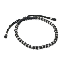 Load image into Gallery viewer, Artisan Crafted Cord Bracelet with 950 Silver Beads - Endeavor in Black | NOVICA