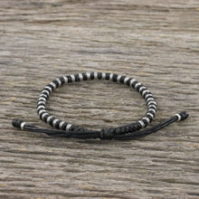 Load image into Gallery viewer, Artisan Crafted Cord Bracelet with 950 Silver Beads - Endeavor in Black | NOVICA
