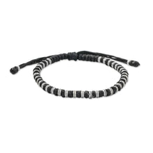 Load image into Gallery viewer, Artisan Crafted Cord Bracelet with 950 Silver Beads - Endeavor in Black | NOVICA