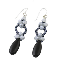 Load image into Gallery viewer, Black Calcite and Glass Dangle Earrings from Thailand - Exciting Adventure in Black | NOVICA