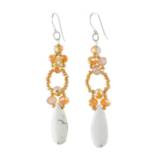 Load image into Gallery viewer, White Calcite and Glass Dangle Earrings from Thailand - Exciting Adventure in White | NOVICA