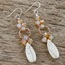 Load image into Gallery viewer, White Calcite and Glass Dangle Earrings from Thailand - Exciting Adventure in White | NOVICA