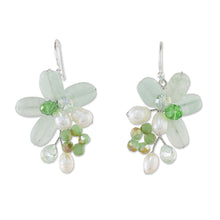 Load image into Gallery viewer, Green Quartz and Pearl Dangle Earrings from Thailand - Elegant Flora in Green | NOVICA