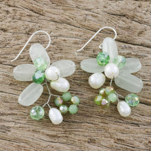 Load image into Gallery viewer, Green Quartz and Pearl Dangle Earrings from Thailand - Elegant Flora in Green | NOVICA