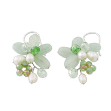 Load image into Gallery viewer, Green Quartz and Pearl Dangle Earrings from Thailand - Elegant Flora in Green | NOVICA