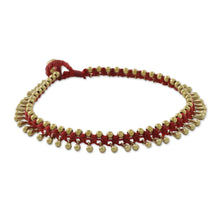 Load image into Gallery viewer, Handmade Red Knotted Brass Beaded Red Cord Anklet - Lunar Red | NOVICA