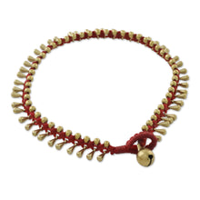 Load image into Gallery viewer, Handmade Red Knotted Brass Beaded Red Cord Anklet - Lunar Red | NOVICA