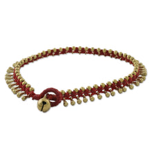 Load image into Gallery viewer, Handmade Red Knotted Brass Beaded Red Cord Anklet - Lunar Red | NOVICA