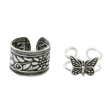 Load image into Gallery viewer, Butterfly and Floral Motif Sterling Silver Ear Cuffs - Nature's Garden | NOVICA