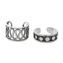 Load image into Gallery viewer, Circle and Wave Motif Sterling Silver Ear Cuffs - Simple Style | NOVICA