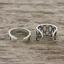 Load image into Gallery viewer, Circle and Wave Motif Sterling Silver Ear Cuffs - Simple Style | NOVICA