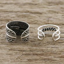 Load image into Gallery viewer, Zigzag and Rope Motif Sterling Silver Ear Cuffs - Zigzag Charm | NOVICA