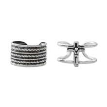 Load image into Gallery viewer, Cross and Rope Motif Sterling Silver Ear Cuffs from Thailand - Piety | NOVICA