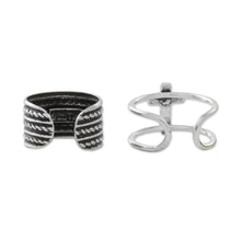 Load image into Gallery viewer, Cross and Rope Motif Sterling Silver Ear Cuffs from Thailand - Piety | NOVICA