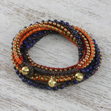 Load image into Gallery viewer, Boho Lapis Lazuli Beaded Wrap Bracelet from Thailand - Bohemian Bells | NOVICA