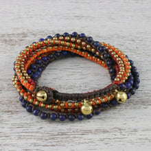 Load image into Gallery viewer, Boho Lapis Lazuli Beaded Wrap Bracelet from Thailand - Bohemian Bells | NOVICA