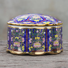 Load image into Gallery viewer, Lotus Motif Gilded Porcelain Decorative Box from Thailand - Royal Benjarong | NOVICA
