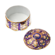 Load image into Gallery viewer, Lotus Motif Gilded Porcelain Decorative Box from Thailand - Royal Benjarong | NOVICA