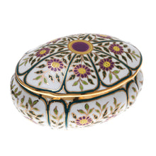 Load image into Gallery viewer, Violet Motif Gilded Porcelain Decorative Box from Thailand - Benjarong Violets | NOVICA