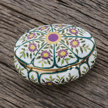 Load image into Gallery viewer, Violet Motif Gilded Porcelain Decorative Box from Thailand - Benjarong Violets | NOVICA
